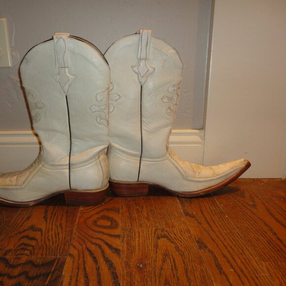 VERETTA Men\'s White Leather & Canvas Pointed Toe Western Boots Size 8 main image 7